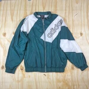 VTG 90s Adidas Mens Color Block Jacket L Striped Green Zip Up Windbreaker USA